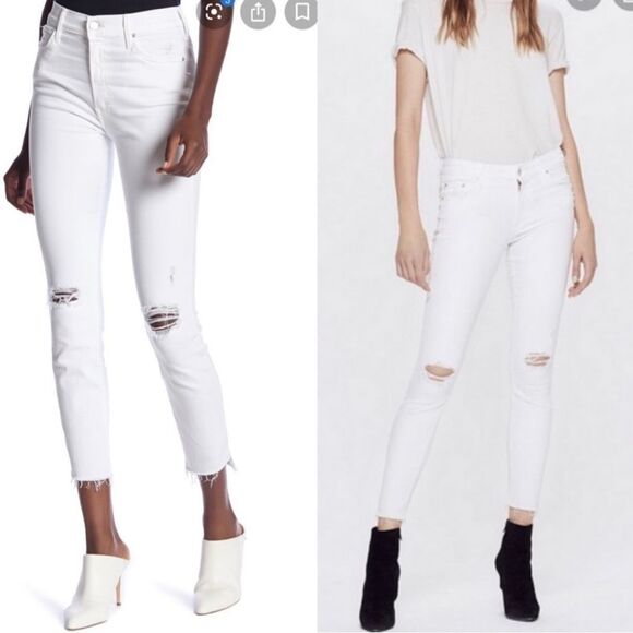 Mother Jeans Looker Ankle Fray Little Miss Innocent White- Size 25 - Picture 1 of 10